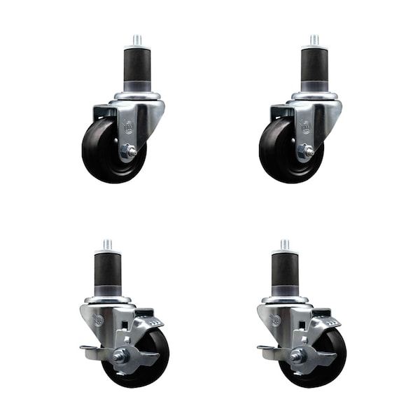 Service Caster 3'' SS Hard Rubber Wheel Swivel 1-5/8'' Expand Stem Caster Set 2 Brakes, 4PK SCC-SSEX20S314-HRS-2-TLB-2-158 - main